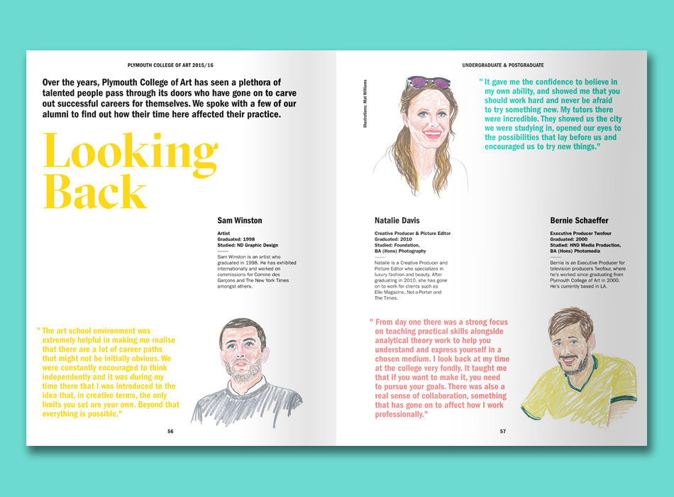 a double page spread from a Plymouth College of Art prospectus