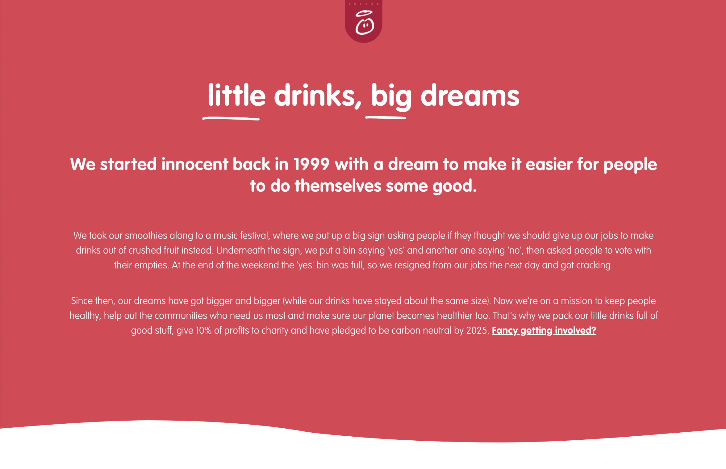 back of pack story for an innocent super smoothie