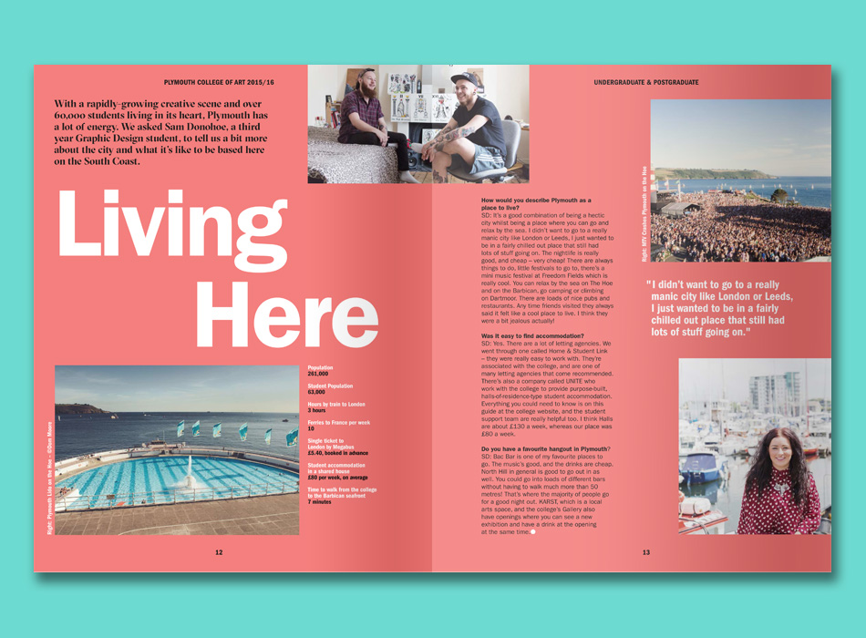 a double page spread from a Plymouth College of Art prospectus