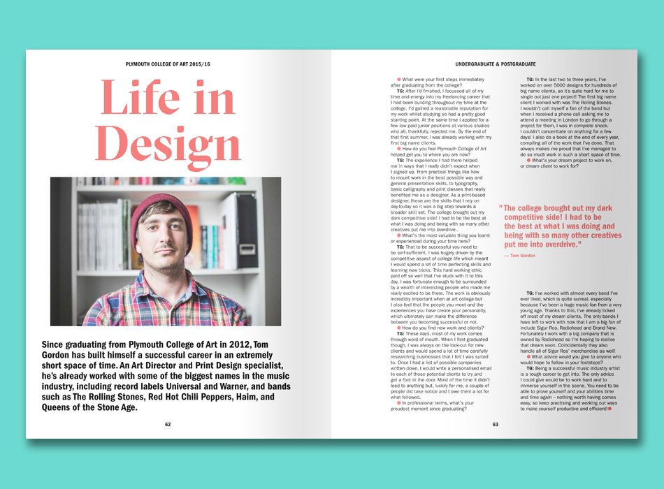 a double page spread from a Plymouth College of Art prospectus