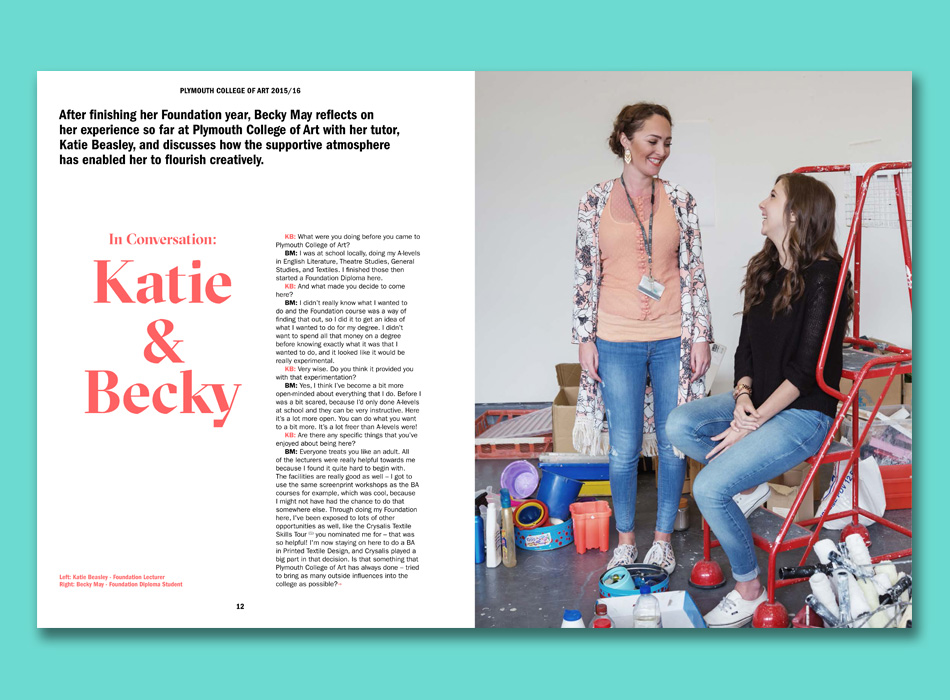 a double page spread from a Plymouth College of Art prospectus